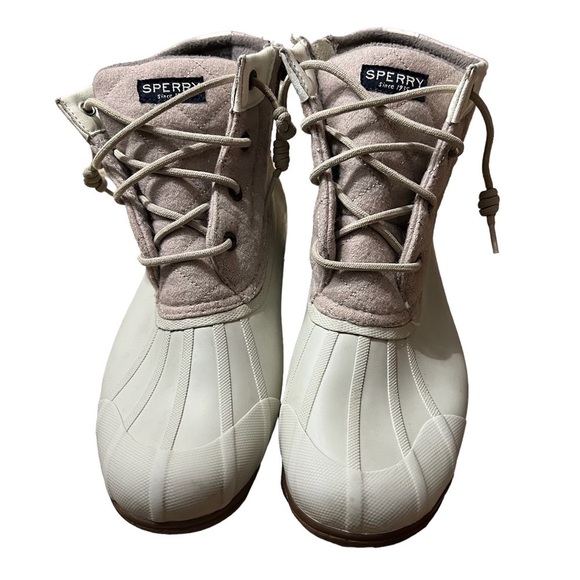 SPERRY Saltwater Waterproof Duck Rain Boots Inner Zip Beige STS83234 Size 8.5 - Picture 2 of 8